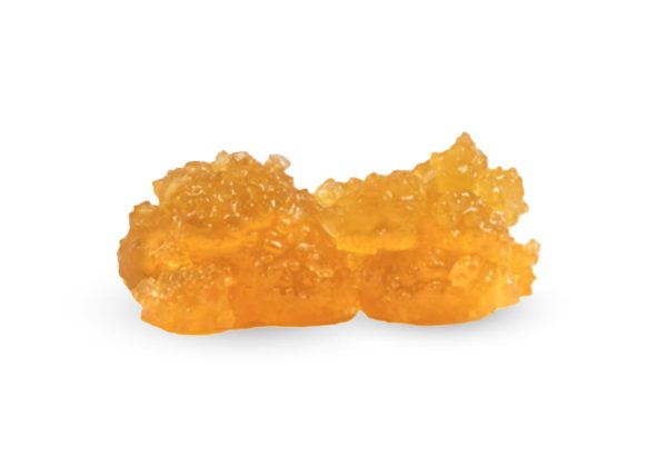 Yellow-orange crystal-like resin, resembling rough nuggets, against a white background.